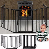 Gard de protectie semineu pentru copii si animale de companie 304x75 cm asamblare versatila grilaj metalic negru